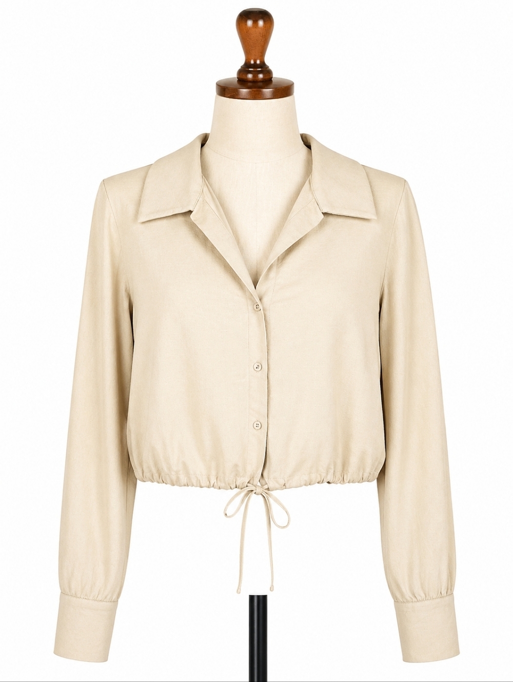 Favorite Daughter Beige Drawstring Crop Button-Up Top